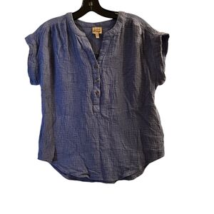 Como Vintage. Blue Short Sleeve Woven Gauze Popover Shirt. Size Small.